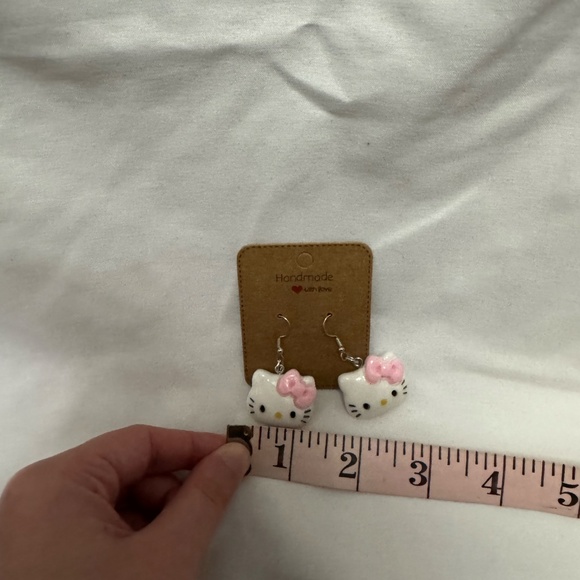 Handmade Pink Bow Hello Kitty Earrings - Picture 6 of 7